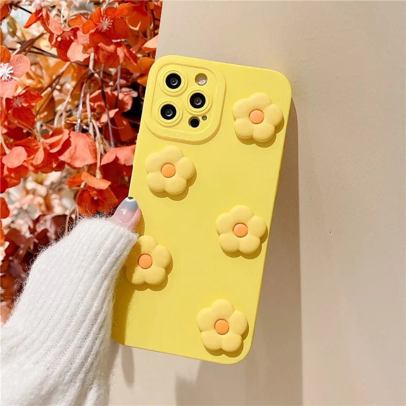 Cute Phone Cases For iPhone 14, 11 Pro Max, 12 Mini, 13, and many more -  3D Cartoon Flower, Soft Cover - TSP429