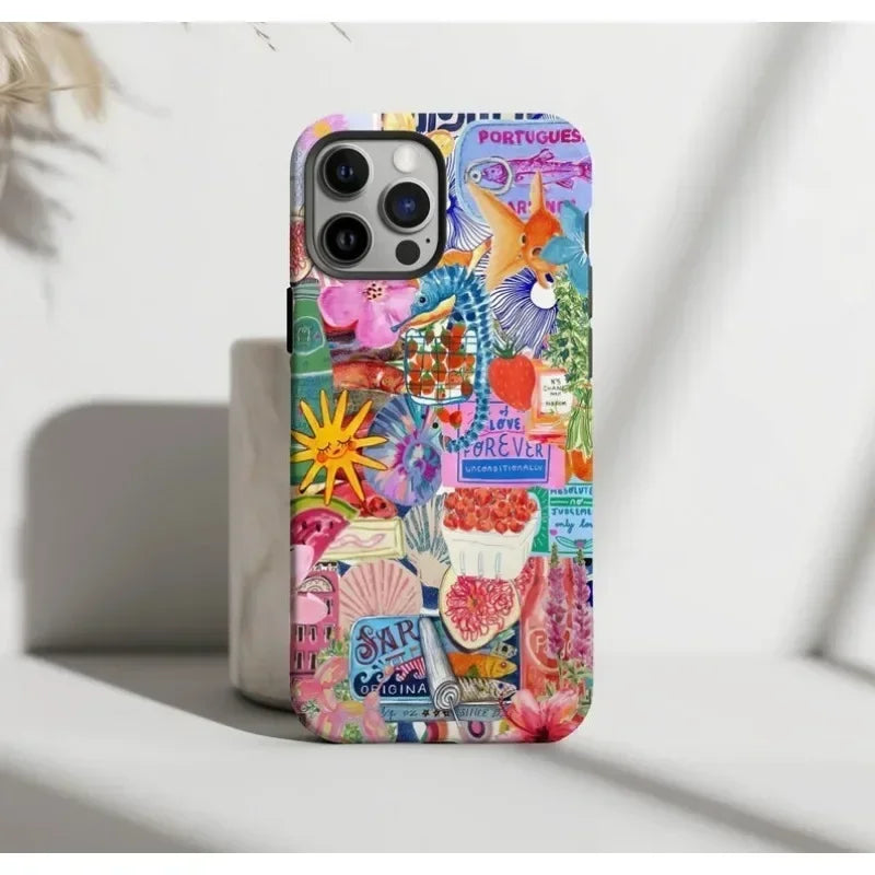 Cute Phone Cases For iPhone 16ProMax 15 14 13 12 11 PRO 11 Plus - Colorful Collage - Acrylic TPU Cover - IC5050