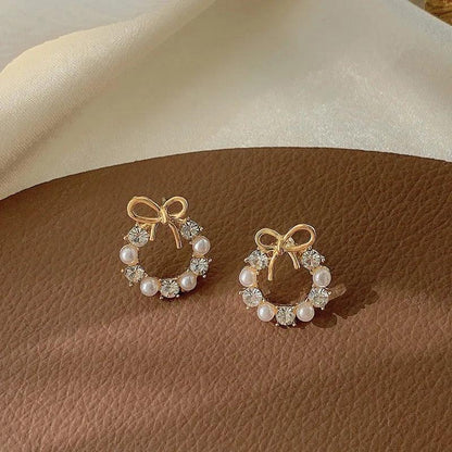 Charming Korean Earrings with White Pearls for Women - Charm Jewelry R1240