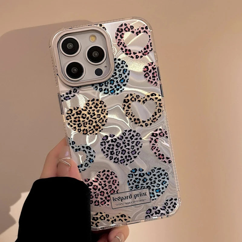 Cute Phone Cases: Leopard Print Love Heart IMD Silicone for iPhone 12-15 Pro Max - TSP299