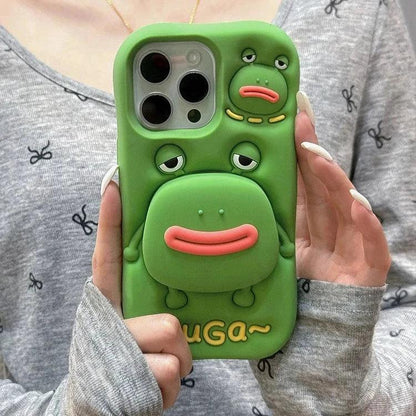 Cute Phone Cases For iPhone 11, 12, 13, 14, and 15 Pro Max - Funny 3D Big Mouth Frog - Hidden Holder - TSP273