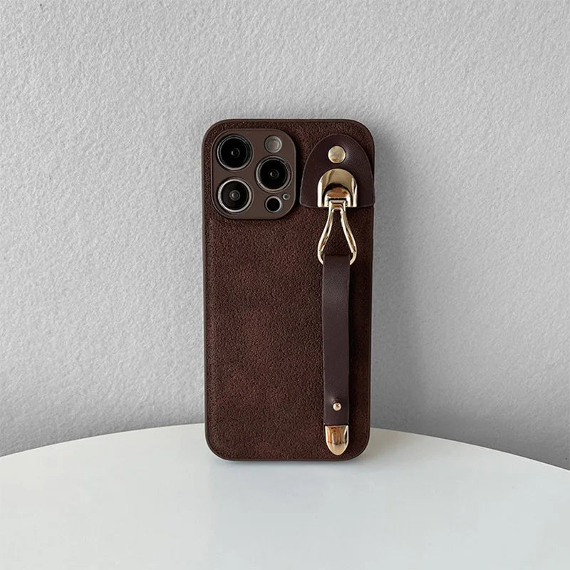 Cute Phone Cases For iPhone 16, 15, 14, 13, 12, 11 Pro Max, XR, X, and Xs Max with Wrist Chain - Plain Leather - TSP487