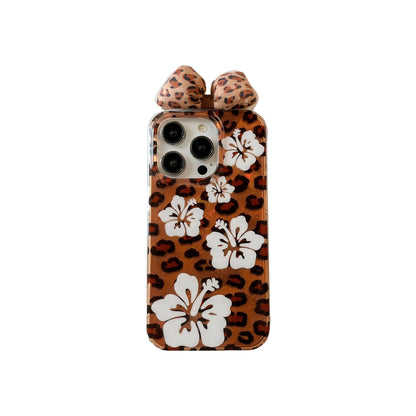 Cute Phone Cases For iPhone 16, 15, 14, 13 Pro Max - Flower Prints &amp; Bowknot Decoration Cover - PC9530