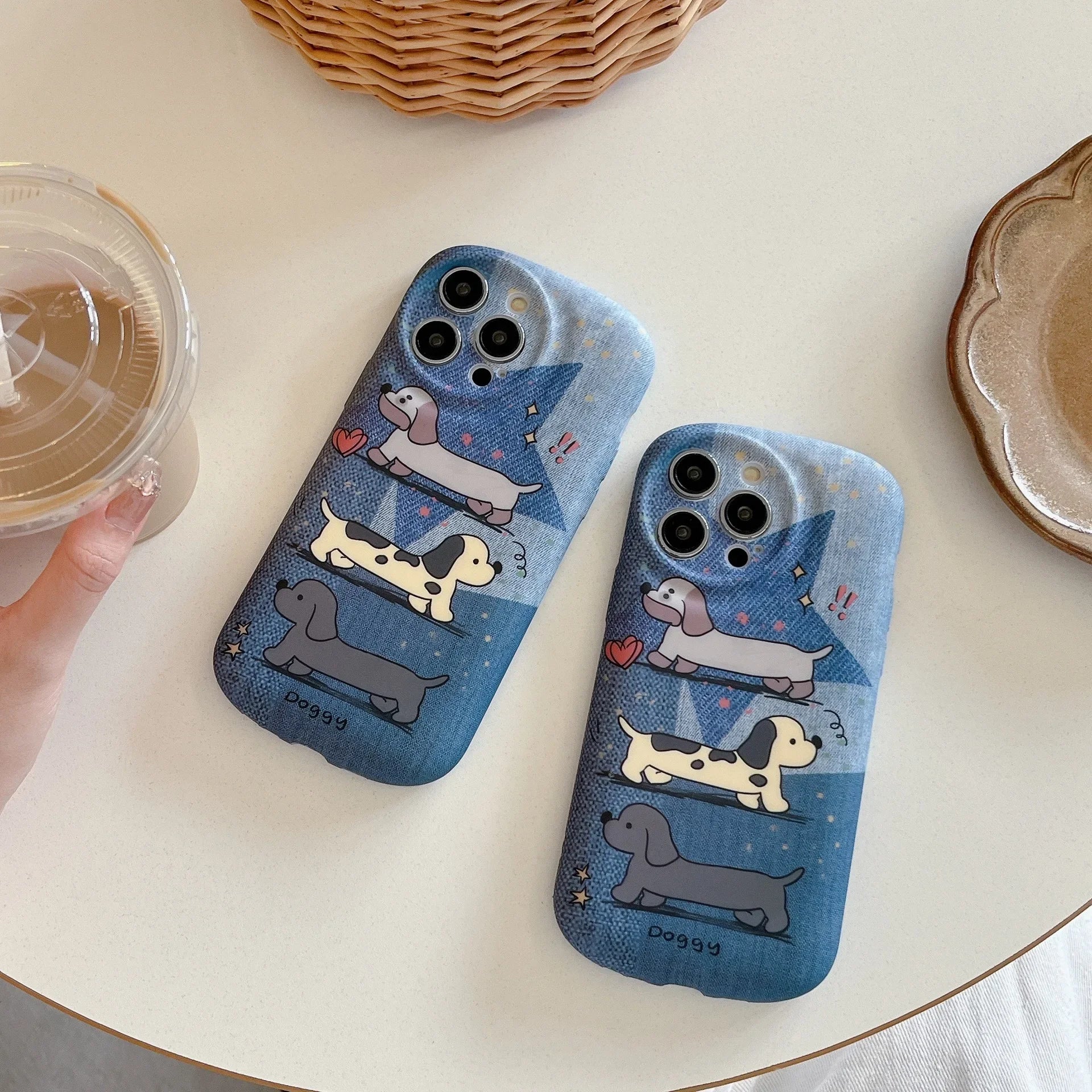 Cute Phone Cases - Dachshund Puppy Denim Cartoon Cover for iPhone 15, 14, 13, 12, 11, Pro Max - TSP380