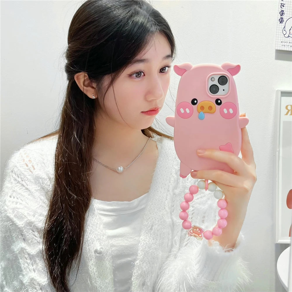 Cute Phone Cases For iPhone 14, 12, 11, 13, 15 Pro Max - Cartoon Funny Snot Pig - Soft Cover - TSP252