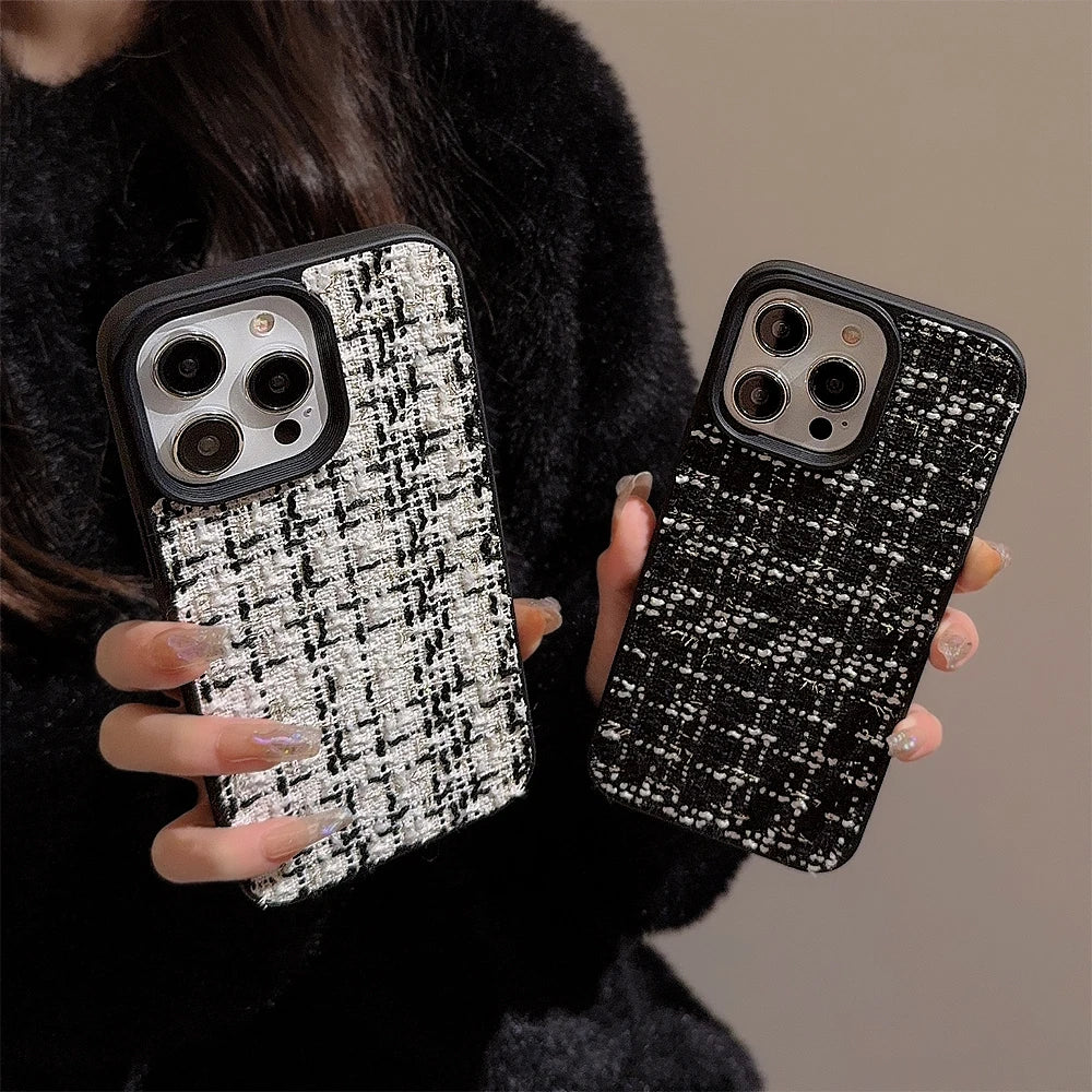 Cute Phone Cases for iPhone 11-15 Pro Max - Soft Tweed Plaid - TSP322