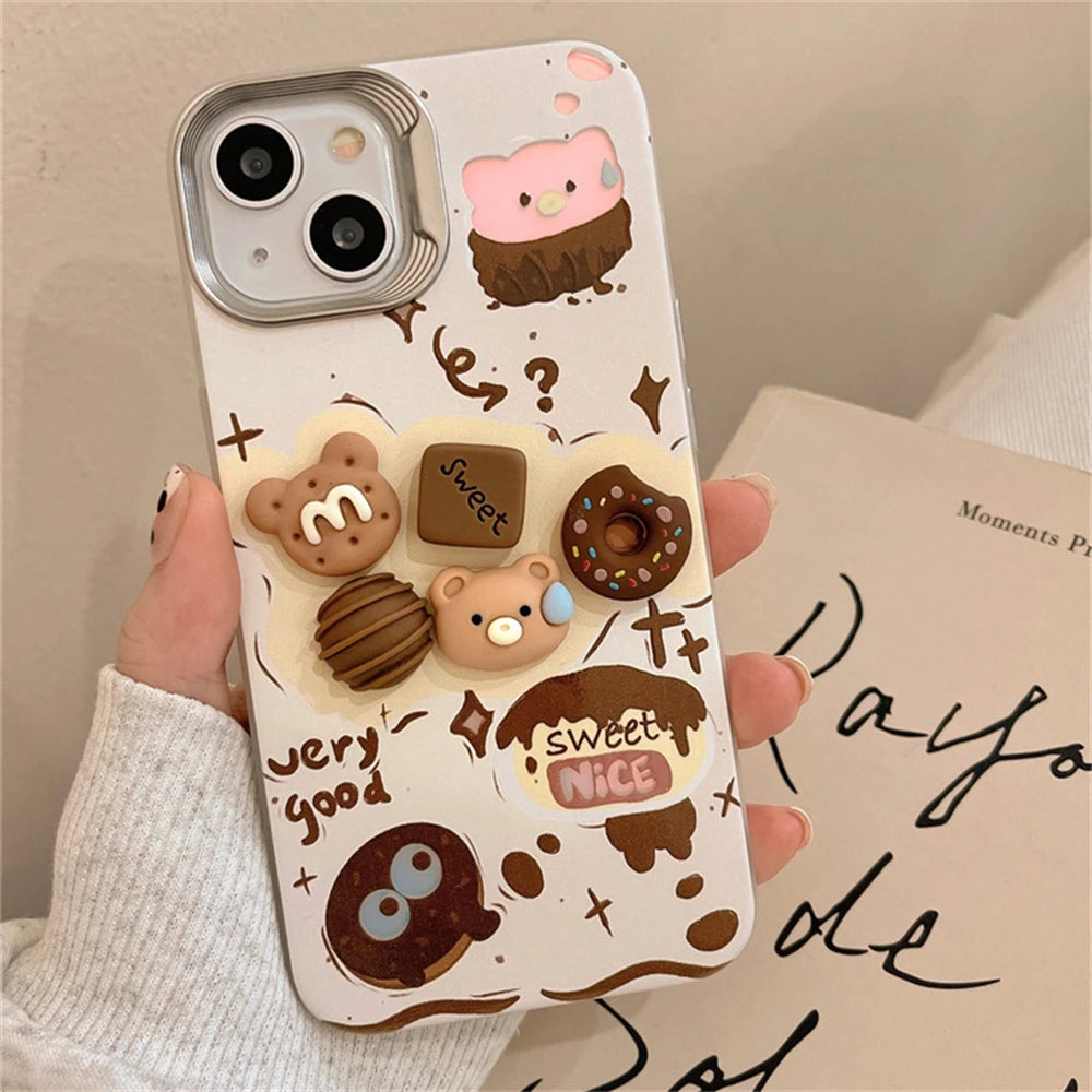 Cute Phone Cases For iPhone 15, 14, 13, 12 Pro Max, 11 - Cartoon 3D Bear Pig Donut Biscuit Pattern - Silicone Cover - PC8020 - Touchy Style