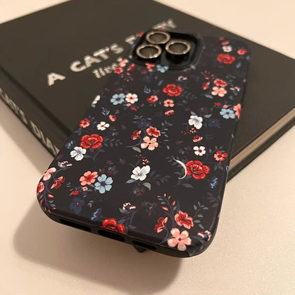 Cute Phone Cases For iPhone 11, 12, 13, 14, 15, and the latest 16 Pro Max - Black Little Flowers Acrylic Cover - TSP516