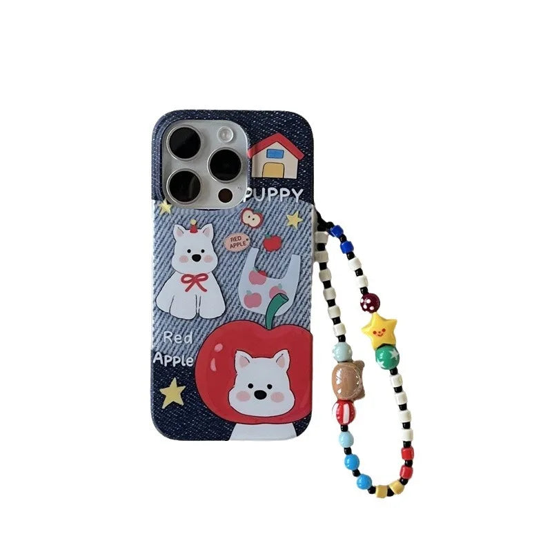 Cute Phone Cases For iPhone 16, 15, 14, 13, 12 Pro Max - Red Apple Hat Puppy Art - Cartoon Soft Cover - PC9211 - Touchy Style