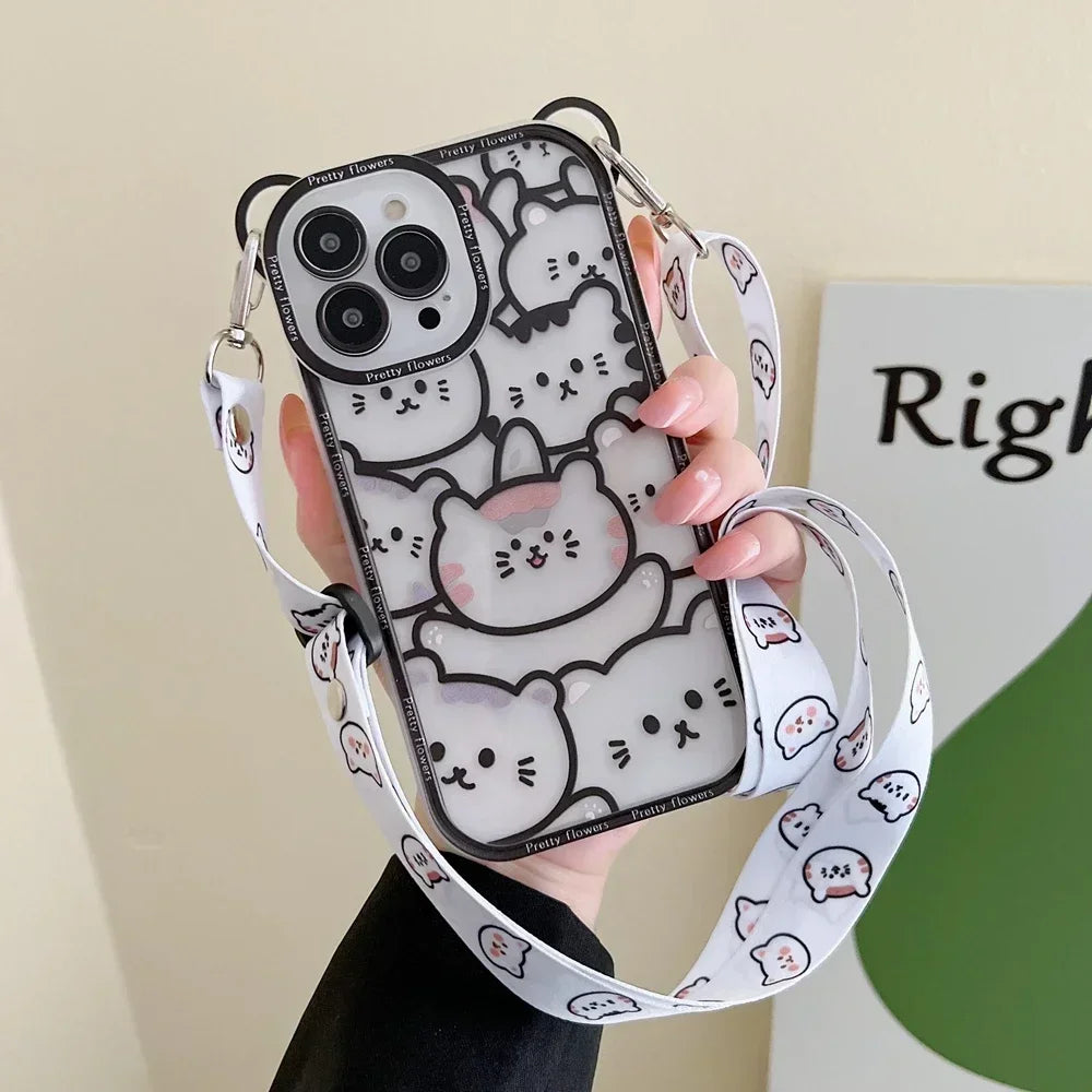 Transparent Cat Bear Cute Phone Cases For iPhone 16, 15, 14, 13, 11, 12 Pro Max, XS, X, XR, 8, 7 Plus