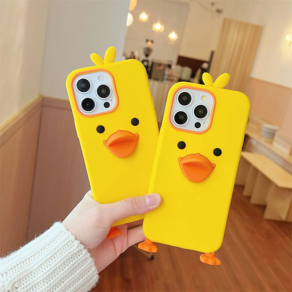 Cute Phone Cases For iPhone 16, 15, 14, 13, 12Mini, 11 Pro Max, 11 Plus, X, XR, XS - Soft Silicone 3d Little Yellow Duck - IC8021 - Touchy Style