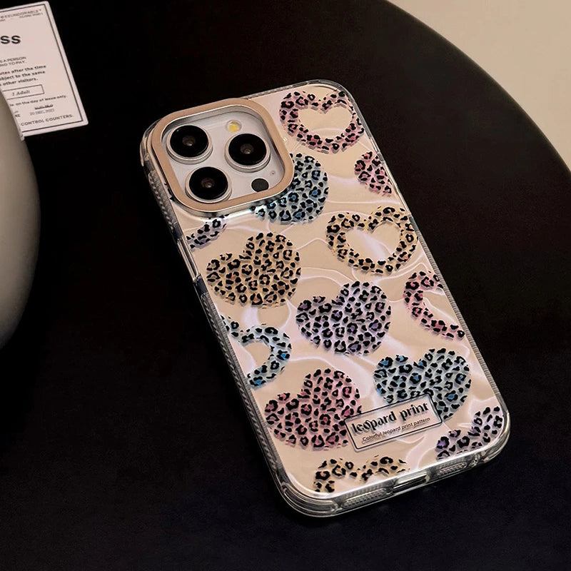 Cute Phone Cases: Leopard Print Love Heart IMD Silicone for iPhone 12-15 Pro Max - TSP299