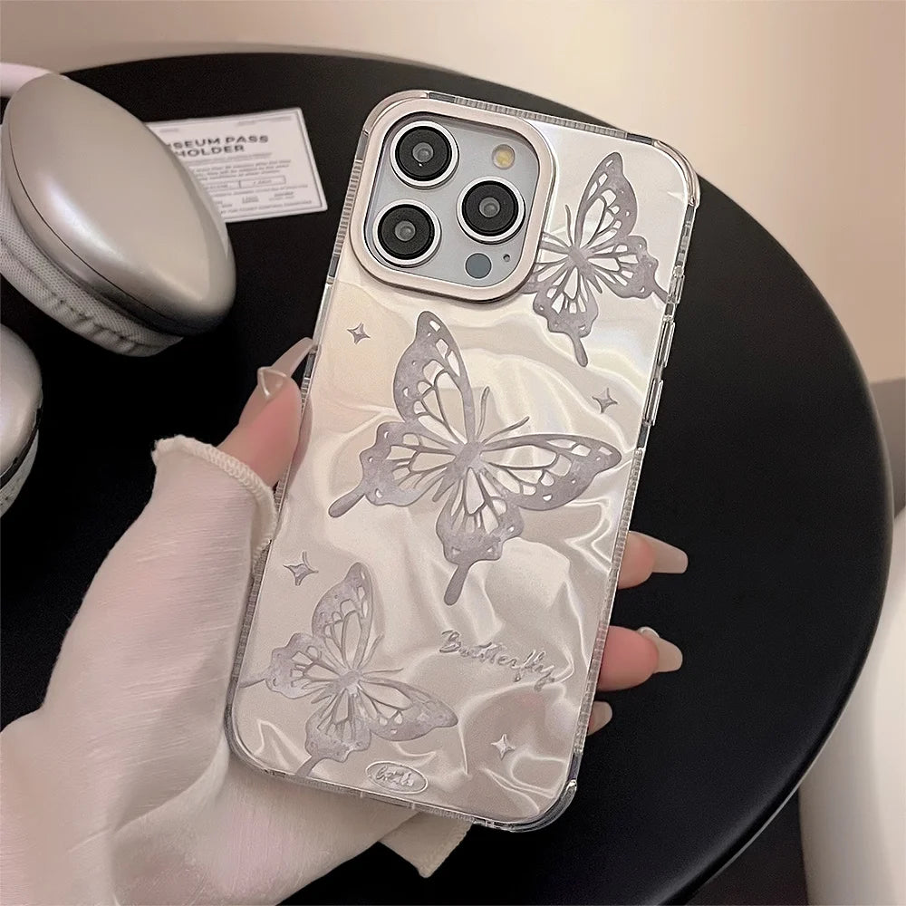 Cute Phone Cases For iPhone 15, 14, 13, 12 Pro Max, 14 Plus - Plating Water Ripple Butterfly Bumper Cover - PC2120 - Touchy Style