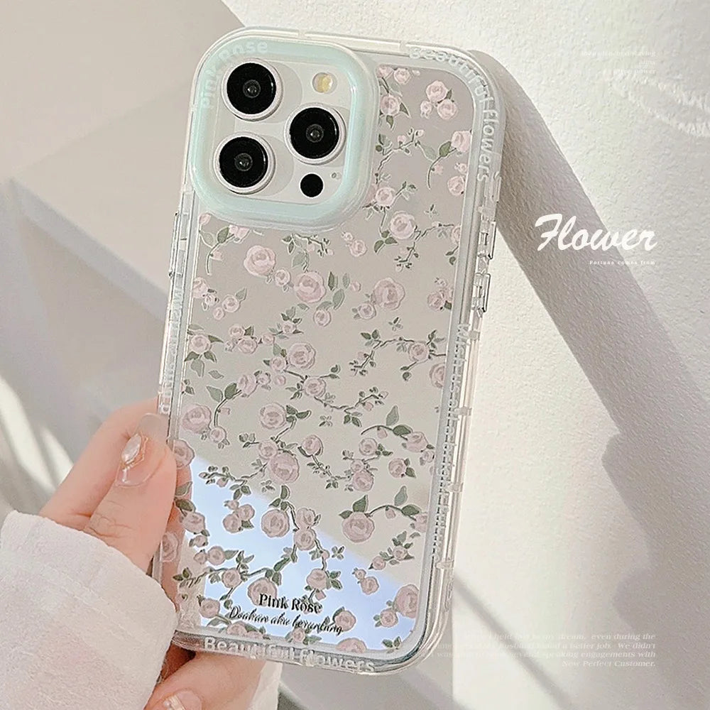 Cute Phone Cases: Pink Rose Makeup Mirror for iPhone 15 Pro Max, 14, 13, 12, and 11 - TSP300