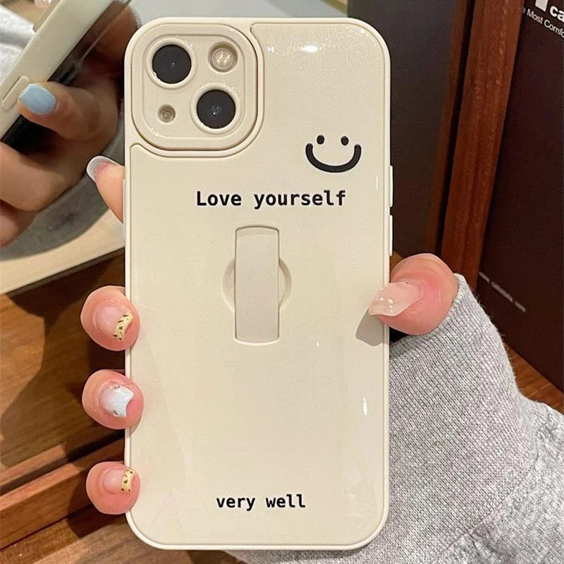 Cute Phone Cases: Cartoon Smile Words Ring Holder for iPhone 11-15 Pro Max - TSP318