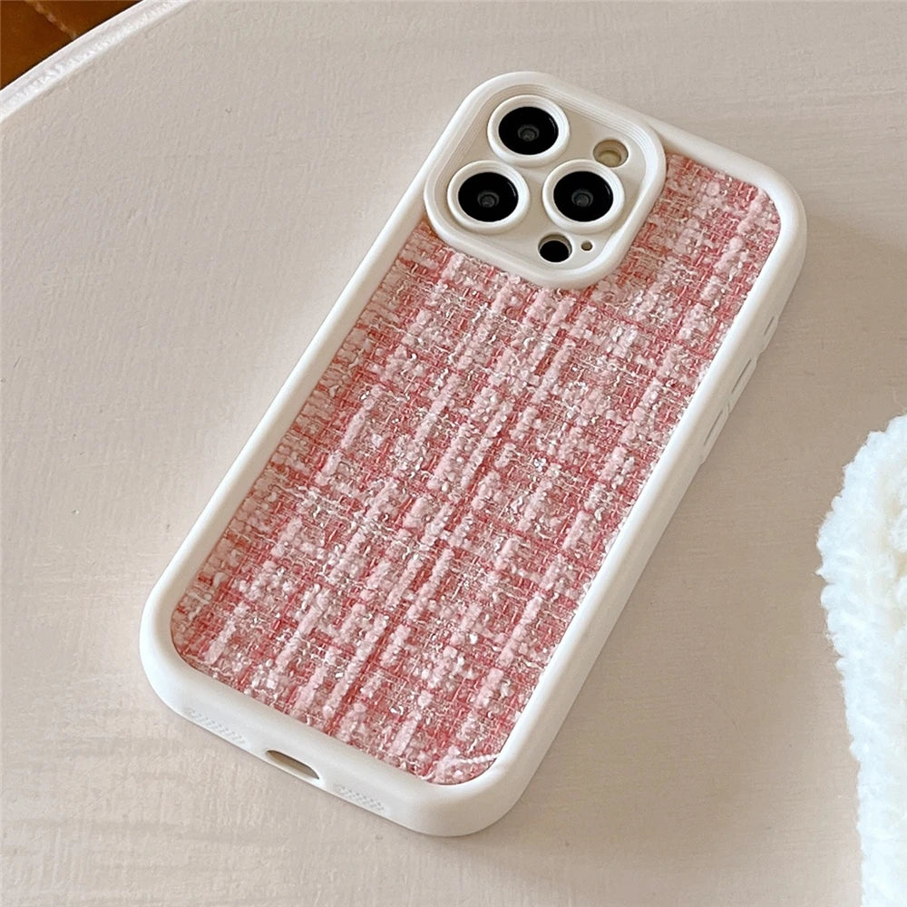 Stylish Lattice Fabric Cute Phone Cases for iPhone 14, 13, 12, 11 Pro Max and 14 Plus