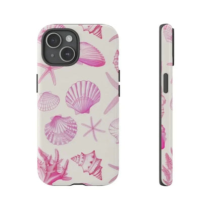 Cute Phone Cases For iPhone 16ProMax, 15, 14, 13, 12, 11 PRO, 11 Plus - Pink Seashell Pattern - Acrylic TPU Cover - IC7221