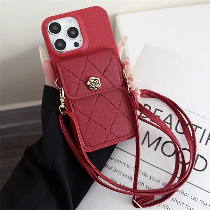 Cute Phone Cases for iPhone 16 Pro Max, 15, 14 Plus, 13, 12, 11, XS, XR, X - Crossbody Lanyard Leather Cover - PC02