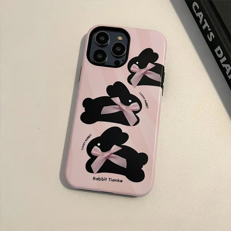 Cute Phone Cases For iPhone 16, 15PRO MAX, 14, 13, 12, 11 PRO, 11 Plus, 15pro - Pink Rabbit Bowknot - Acrylic TPU Cover - IC3150