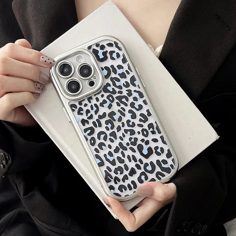 Cute Phone Cases: Black Blue Leopard Print for iPhone 15 Pro Max - TSP309