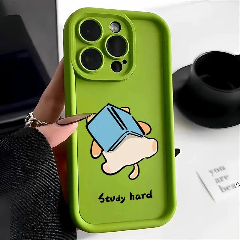 Cute Phone Cases For iPhone 15 Pro Max, 14, 13, 12, 11, XS Max, XR, X, 7, and 8 Plus - &quot;Study Hard&quot; Dog - TSP228