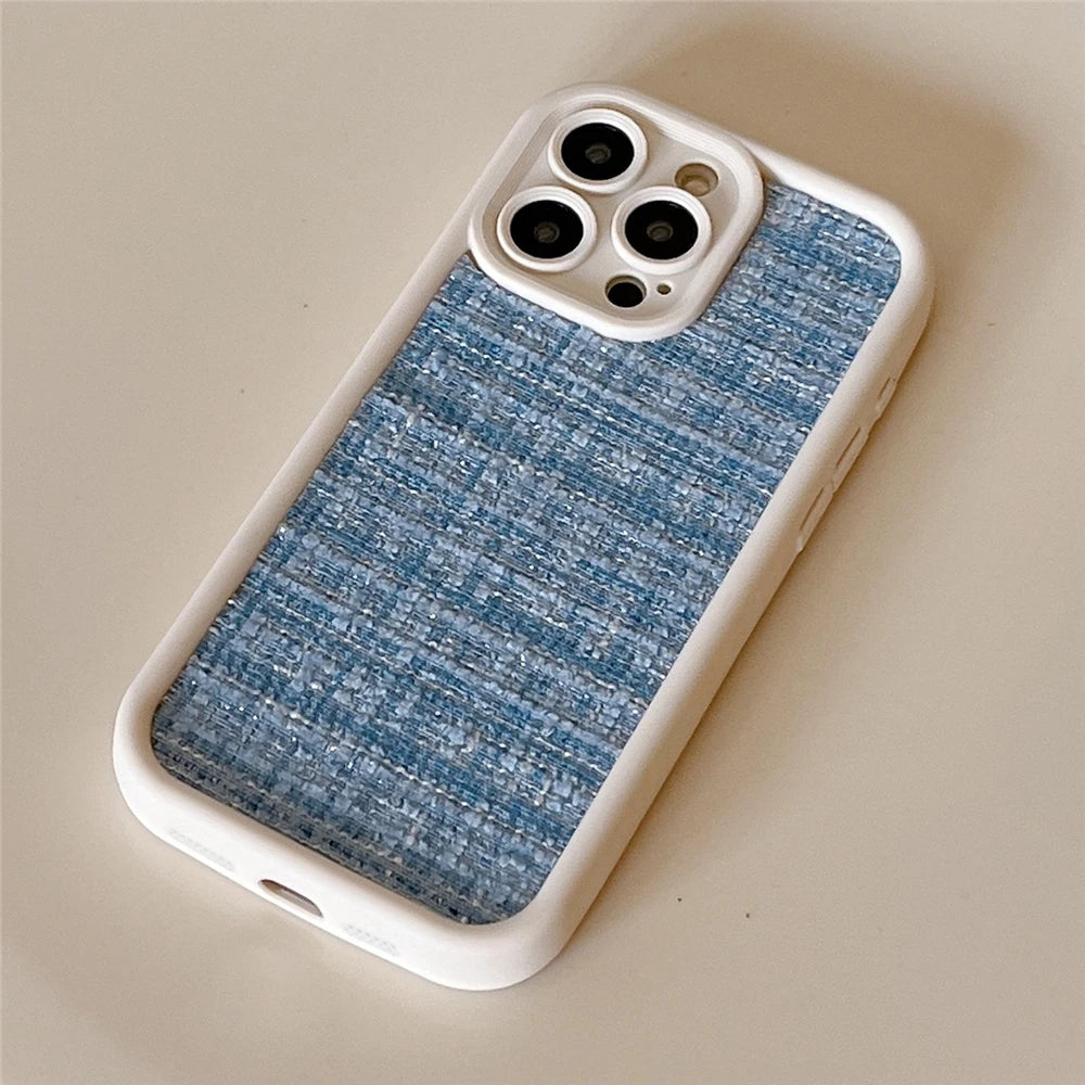 Stylish Lattice Fabric Cute Phone Cases for iPhone 14, 13, 12, 11 Pro Max and 14 Plus