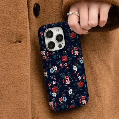 Cute Phone Cases For iPhone 11, 12, 13, 14, 15, and the latest 16 Pro Max - Black Little Flowers Acrylic Cover - TSP516