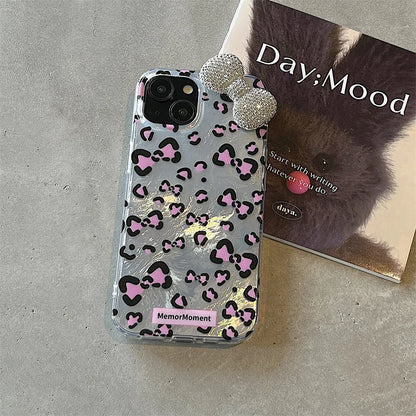 Cute Phone Cases: Stylish Leopard 3D Glitter Bow for iPhone 11-15 Pro Max - TSP317