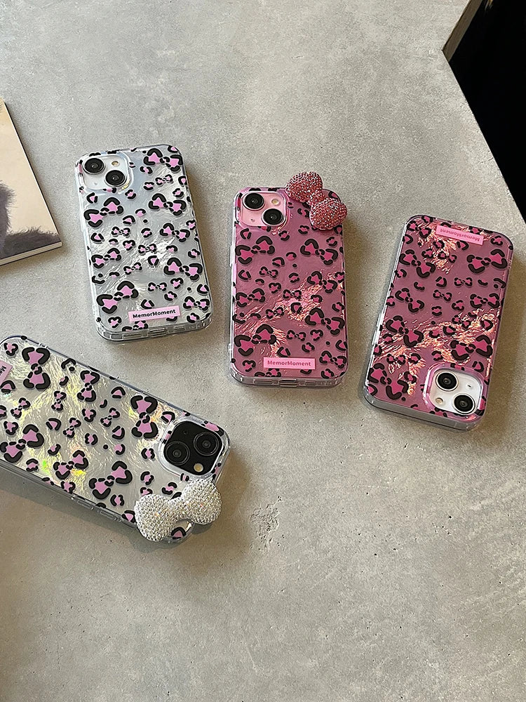 Cute Phone Cases: Stylish Leopard 3D Glitter Bow for iPhone 11-15 Pro Max - TSP317