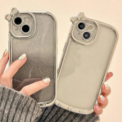 Cute Phone Cases For iPhone 11, 12, 13, 14, or 15 Pro Max - Plating Silver Bowknot - Transparent Cover - TSP257