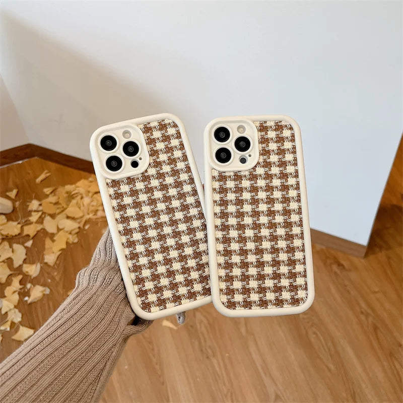 Cute Phone Cases For iPhone 15/14/13/12/11/SE/7/8  - Cloth Lattice Grid - TSP321