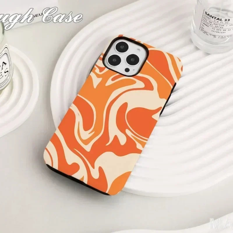 Cute Phone Cases For iPhone 16ProMax, 15, 14, 13, 12, 11 PRO, 11 Plus - Orange Line Art - Acrylic TPU Cover - IC0321