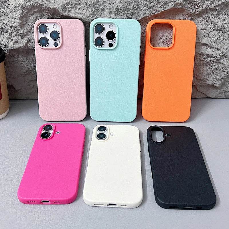 Cute Phone Cases For iPhone 16, 15, 14 Pro Max, 13, 12 Pro Max, 11 - Solid Matte Leather Soft Back Cover - PC9120 - Touchy Style