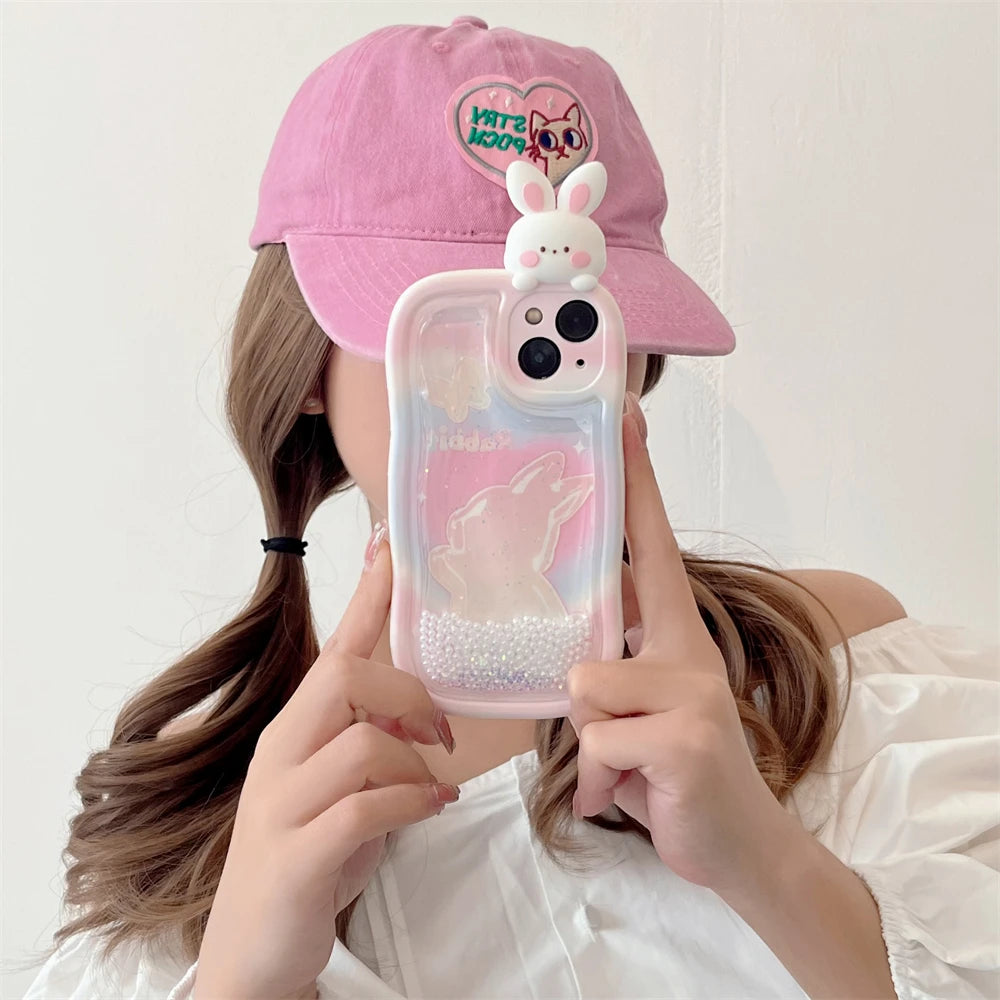 Cute Phone Cases: 3D Rabbit Quicksand Glitter Silicone for iPhone 11-15 Pro Max - TSP291