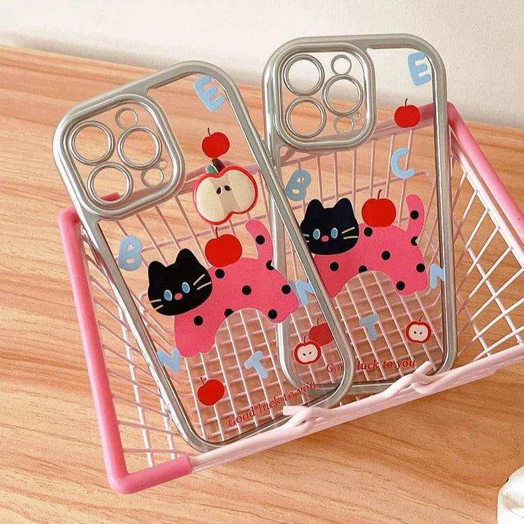 Cute Phone Cases: Cartoon Cat Silver Bumper for iPhone 11-15 Pro Max - TSP307