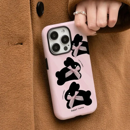 Cute Phone Cases For iPhone 16, 15PRO MAX, 14, 13, 12, 11 PRO, 11 Plus, 15pro - Pink Rabbit Bowknot - Acrylic TPU Cover - IC3150