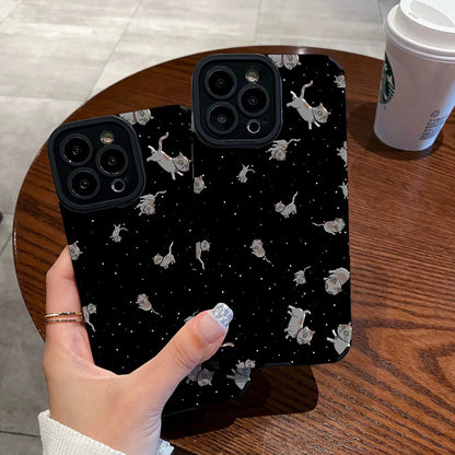 Cute Phone Cases for iPhone 16, 15, 14, 13, 12, 11 Pro, Pro Max, Mini, Plus, X, XS, XR, SE (2020, 2022), 7, 8 - Cartoon Cats - Black Cover (PC05)