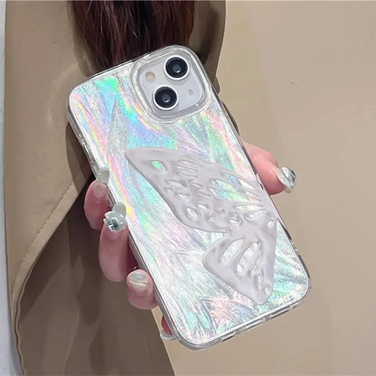 Cute Phone Cases For iPhone 15 Pro Max, 14, 13, 11, 12, 15 Plus - Glitter Butterfly - Gradient Cover - TSP262