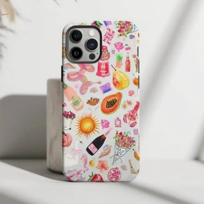 Cute Phone Cases For iPhone 16ProMax, 15, 14, 13, 12, 11 PRO, 11 Plus - Food Illustration Collage - Acrylic TPU Cover - IC1250