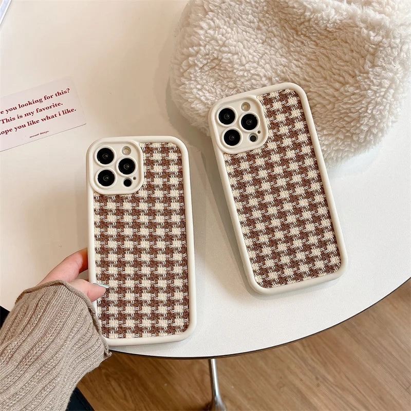 Cute Phone Cases For iPhone 15/14/13/12/11/SE/7/8  - Cloth Lattice Grid - TSP321