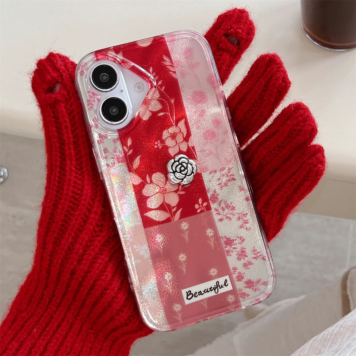 Cute Phone Cases for iPhone 16, 15, 14, and 13 Pro Max - 3D Rose, Splicing Lattice Cover - TSP442