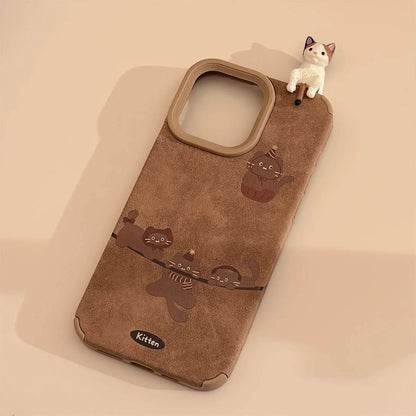 Cute Phone Cases For iPhone 16, 15, 14, 13, 12, 11 Pro Max - Kitten Cat Doll - Suede leather Cartoon Soft Cover - CC5140 - Touchy Style