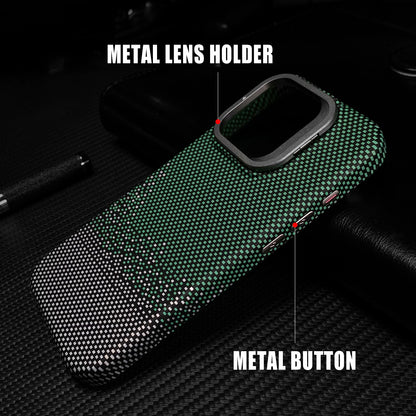 Cute Phone Cases For iPhone 16, 15, 14, and 13 Pro Max - Metal Holder, Silver Sand Carbon Fiber Pattern - TSP413