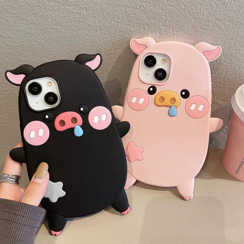 Cute Phone Cases For iPhone 14, 12, 11, 13, 15 Pro Max - Cartoon Funny Snot Pig - Soft Cover - TSP252