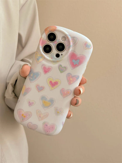 Cute Phone Cases - Colorful Love Heart Liquid Skin Silicone for iPhone 11-15 Pro Max - TSP294