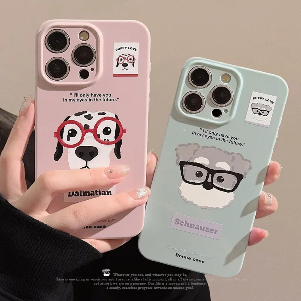 Cute Phone Cases For iPhone 16, 15, 14, 13, 12 Pro Max, 15 14 Plus - Funny Schnauzer Puppy Dalmatian Dog Cartoon Cover - IC1090 - Touchy Style