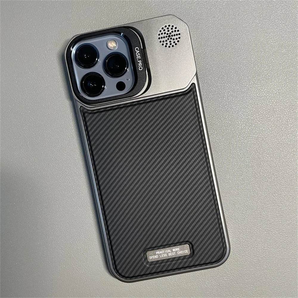 Cute Phone Cases For iPhone 16 Pro Max, 15, 14, 13, 12 Pro - Carbon Fiber Pattern - Cover with Kickstand - PC8030 - Touchy Style