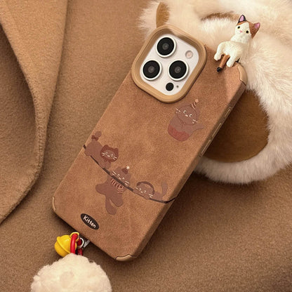 Cute Phone Cases For iPhone 16, 15, 14, 13, 12, 11 Pro Max - Kitten Cat Doll - Suede leather Cartoon Soft Cover - CC5140 - Touchy Style