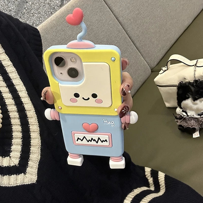 Cute Phone Cases for iPhone 15, 14, 13, 12, and 11 Pro Max - 3D Silicone Funny Robot Soft Cover - TSP453