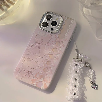 Cute Phone Cases For iPhone 15, 14, 13, 12 Pro Max, 14, 15 Plus, 11 - Cartoon Bear Bowknot Ribbon Pendant - PC5220